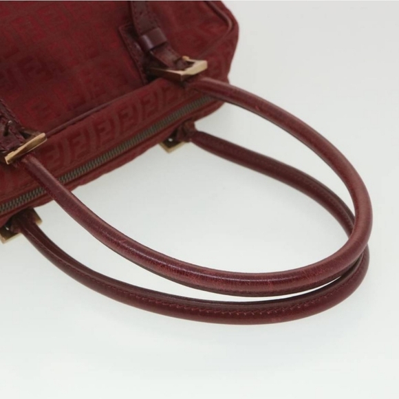 FENDI Zucchino Canvas Authentic Hand Bag Red Auth rd4396 - Picture 3 of 16